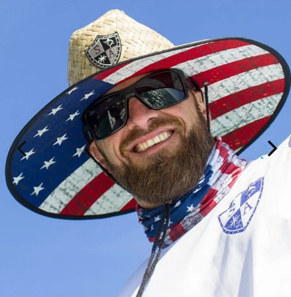 American Flag Under Brim Straw Hat
