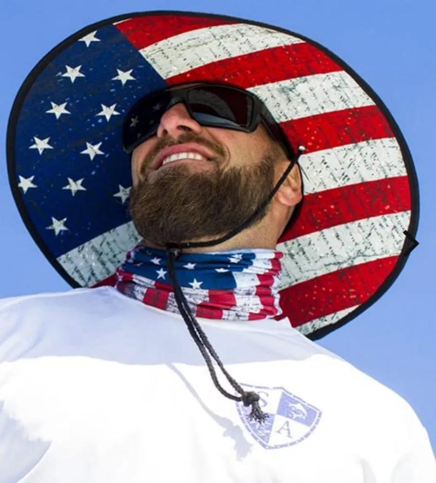 American Flag Under Brim Straw Hat