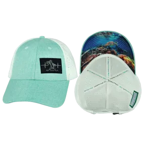Beach Hat | Low Profile | Ponytail | Teal - White
