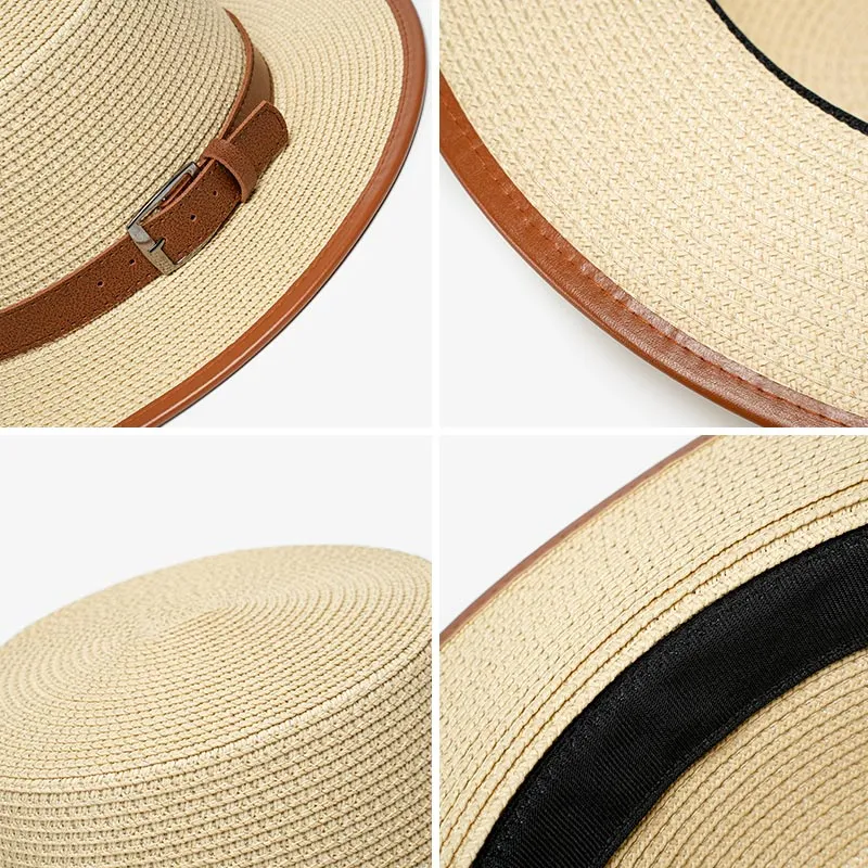 BeauToday Wide Rimmed Brim Straw Hats with Adjustable Strap Decoration for Women