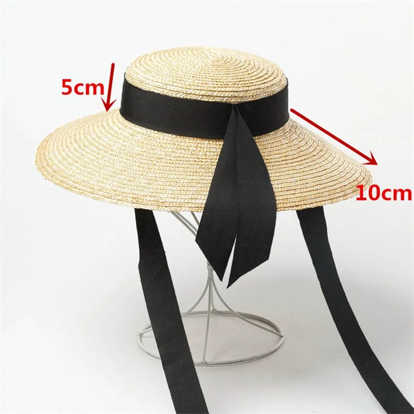 Boho Hat - Summer Hats, Sun Hat, Beach Hat - Wide Brim Straw Hat, Vintage Style with Romilly Black Ribbon