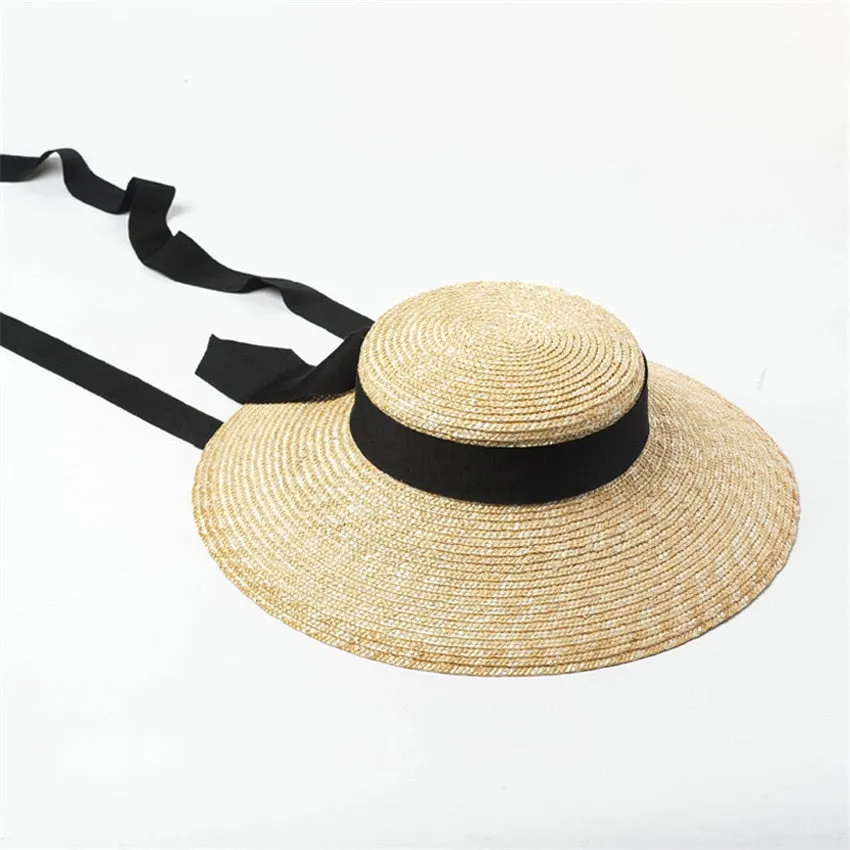 Boho Hat - Summer Hats, Sun Hat, Beach Hat - Wide Brim Straw Hat, Vintage Style with Romilly Black Ribbon