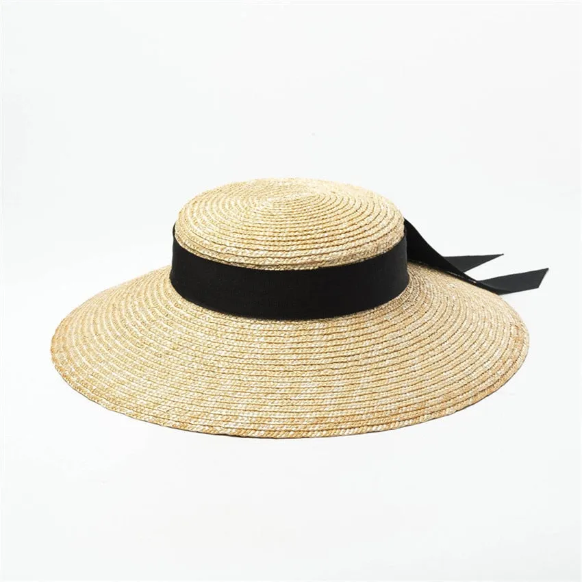 Boho Hat - Summer Hats, Sun Hat, Beach Hat - Wide Brim Straw Hat, Vintage Style with Romilly Black Ribbon