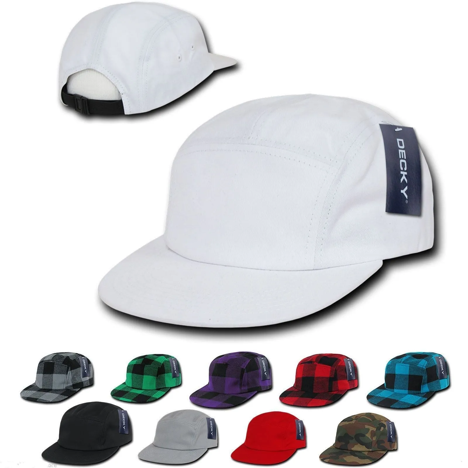 Decky Racer Jockey 5 Panel Biker Solid Plaid Camouflage Caps Hats