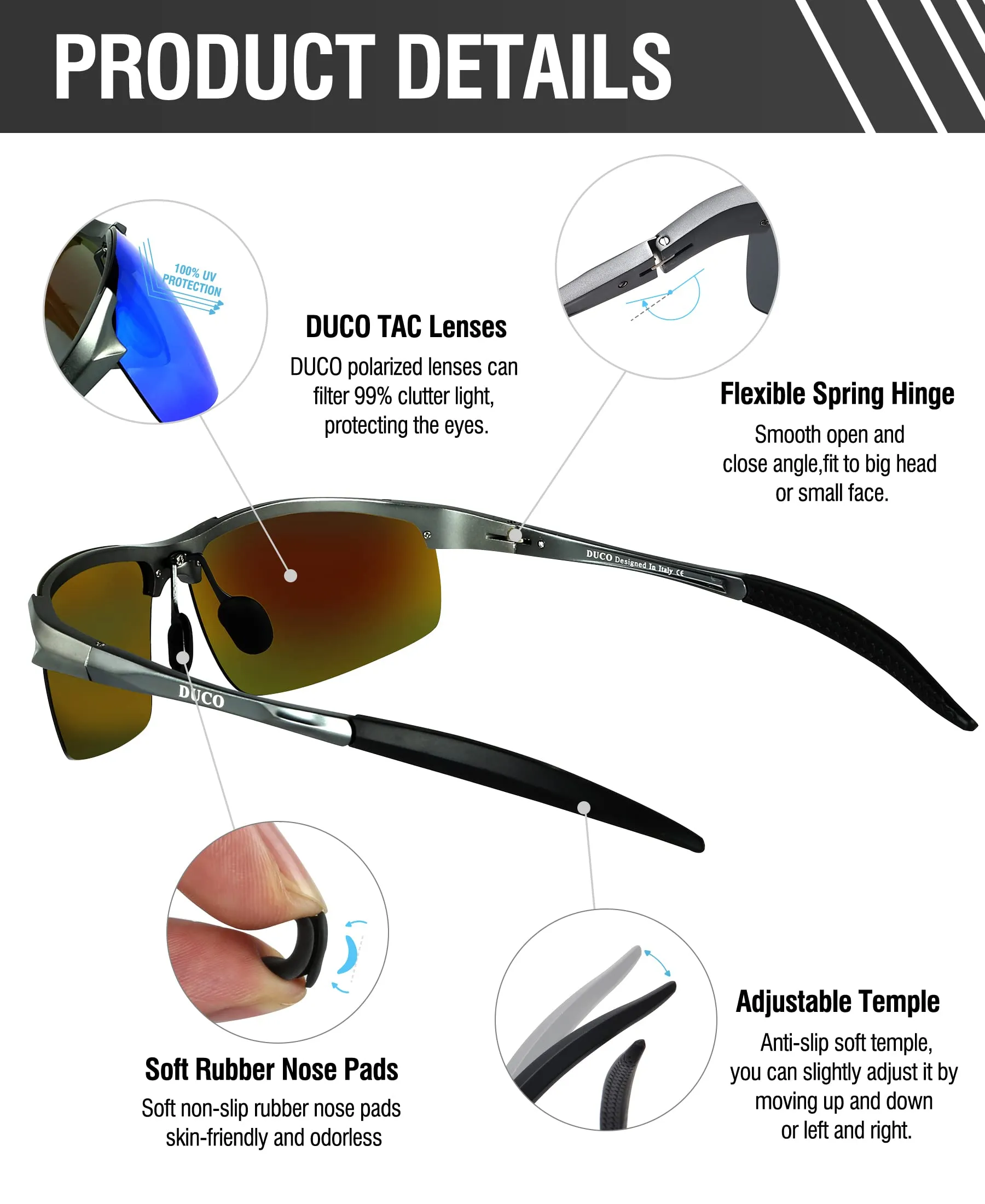 DUCO Men's Polarized Sunglasses for Fishing Driving 8177s