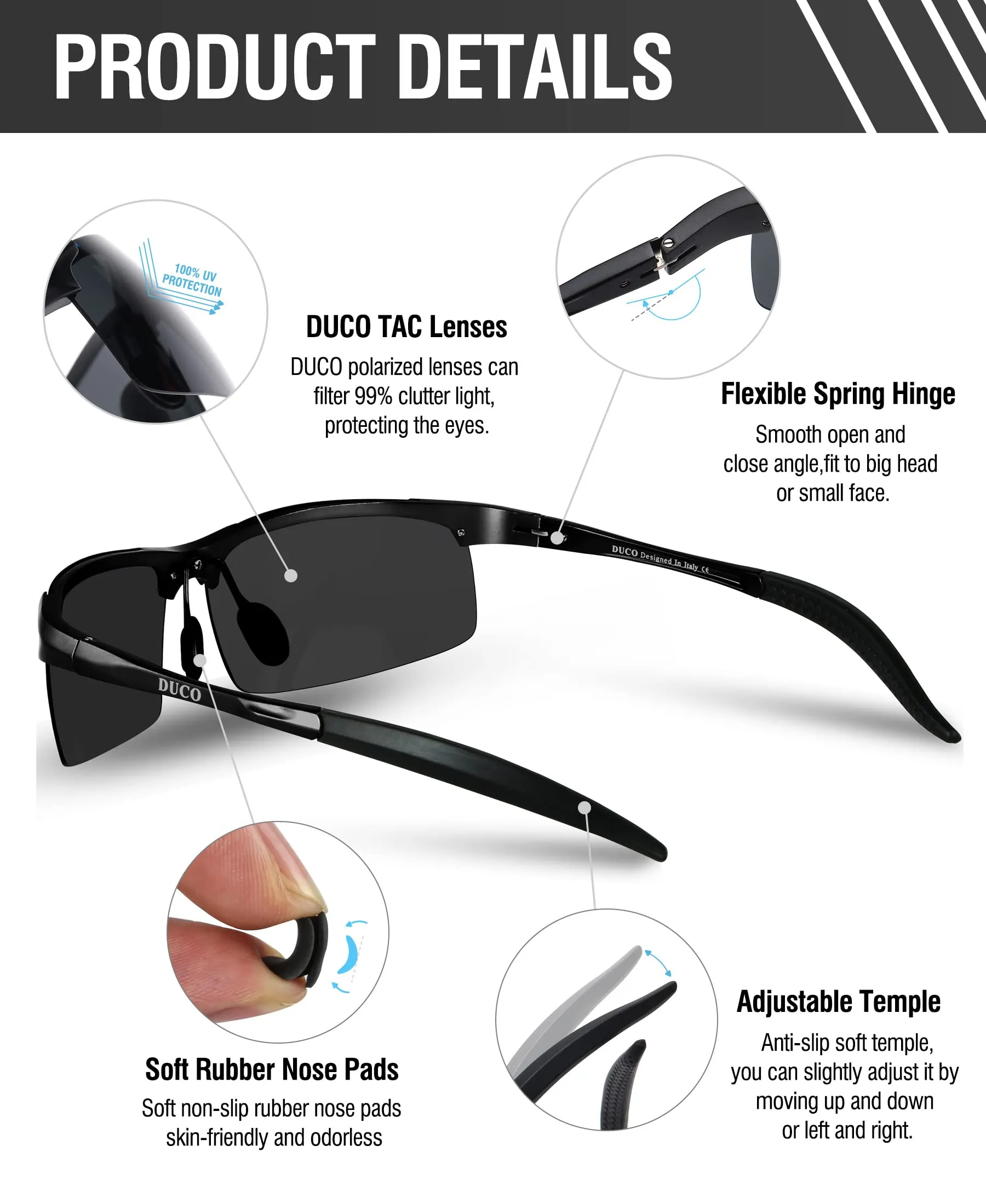 DUCO Men's Polarized Sunglasses for Fishing Driving 8177s