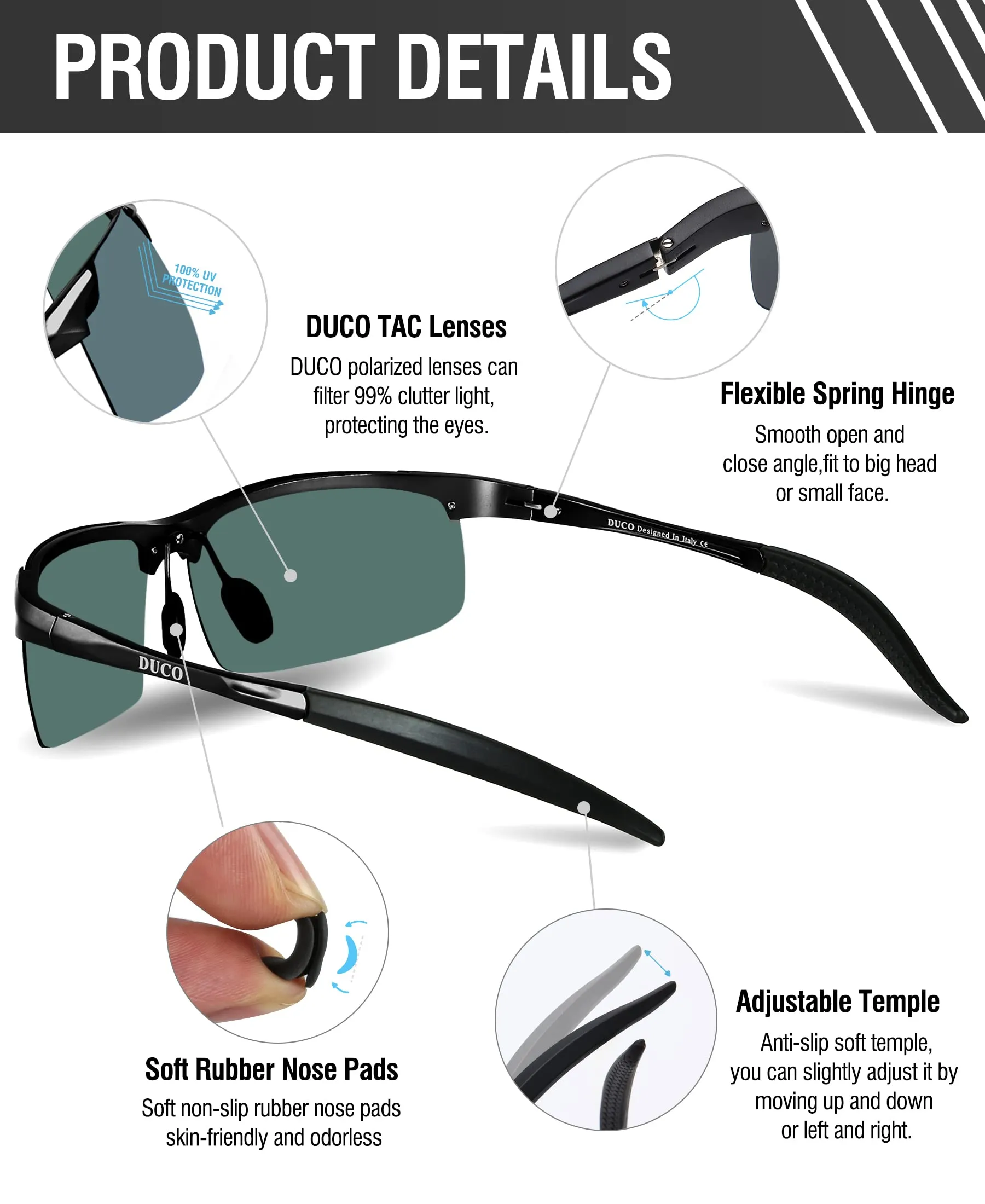 DUCO Men's Polarized Sunglasses for Fishing Driving 8177s