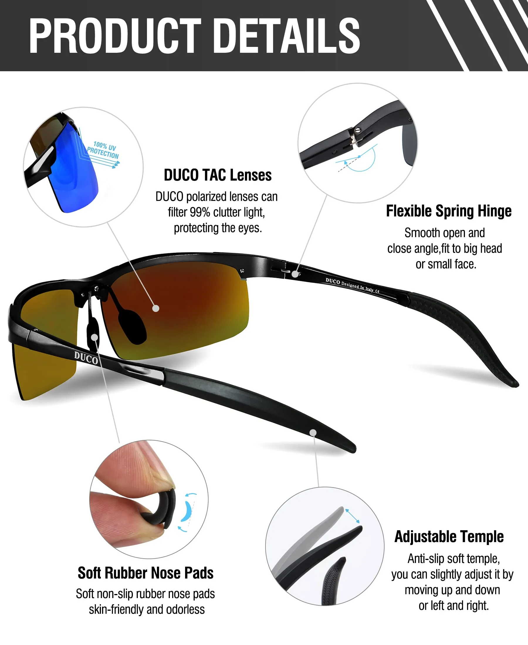 DUCO Men's Polarized Sunglasses for Fishing Driving 8177s