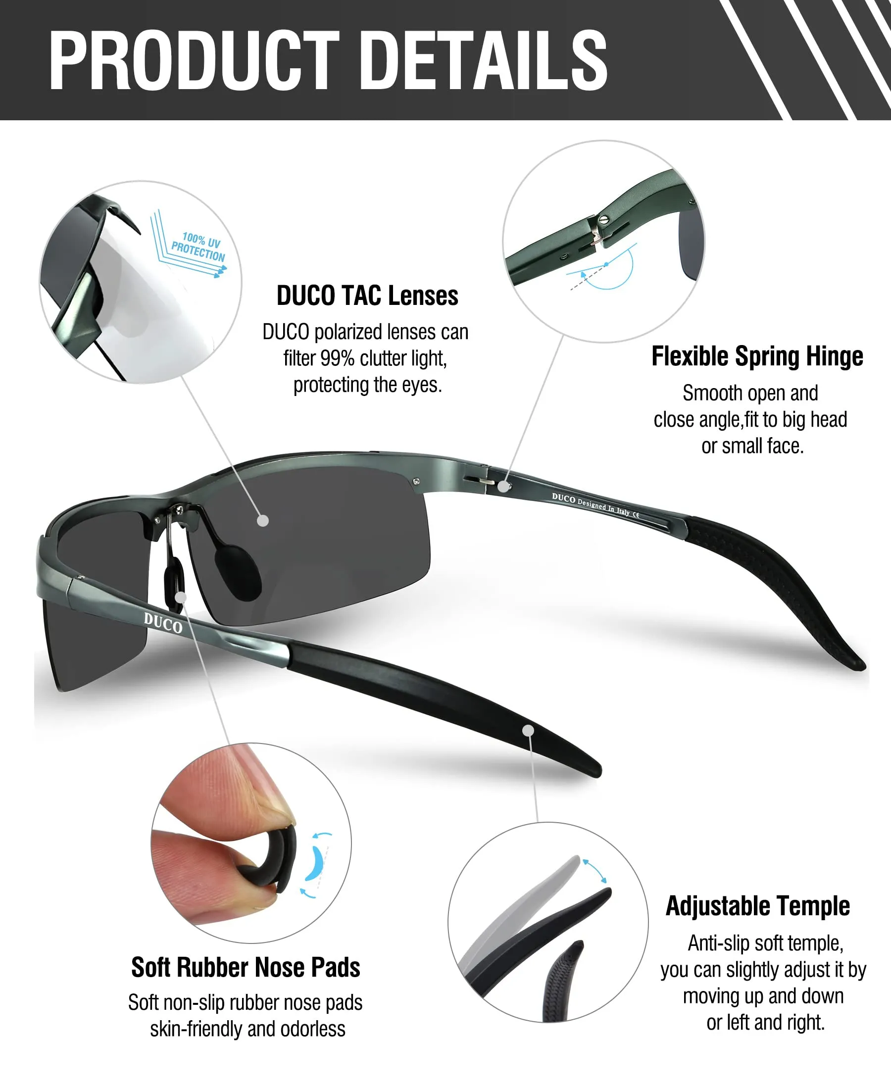 DUCO Men's Polarized Sunglasses for Fishing Driving 8177s