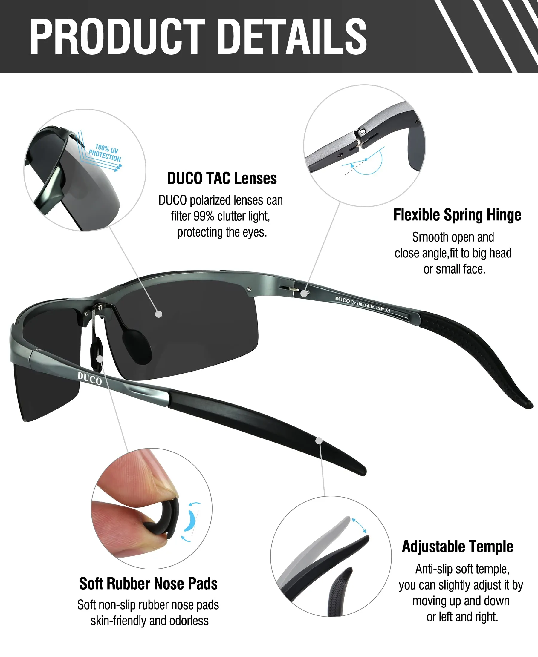 DUCO Men's Polarized Sunglasses for Fishing Driving 8177s