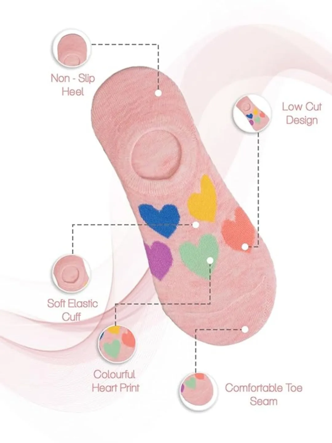 Girls' Charmed Hearts Printed Socks Pack of 3 - Pink White & Grey Trio
