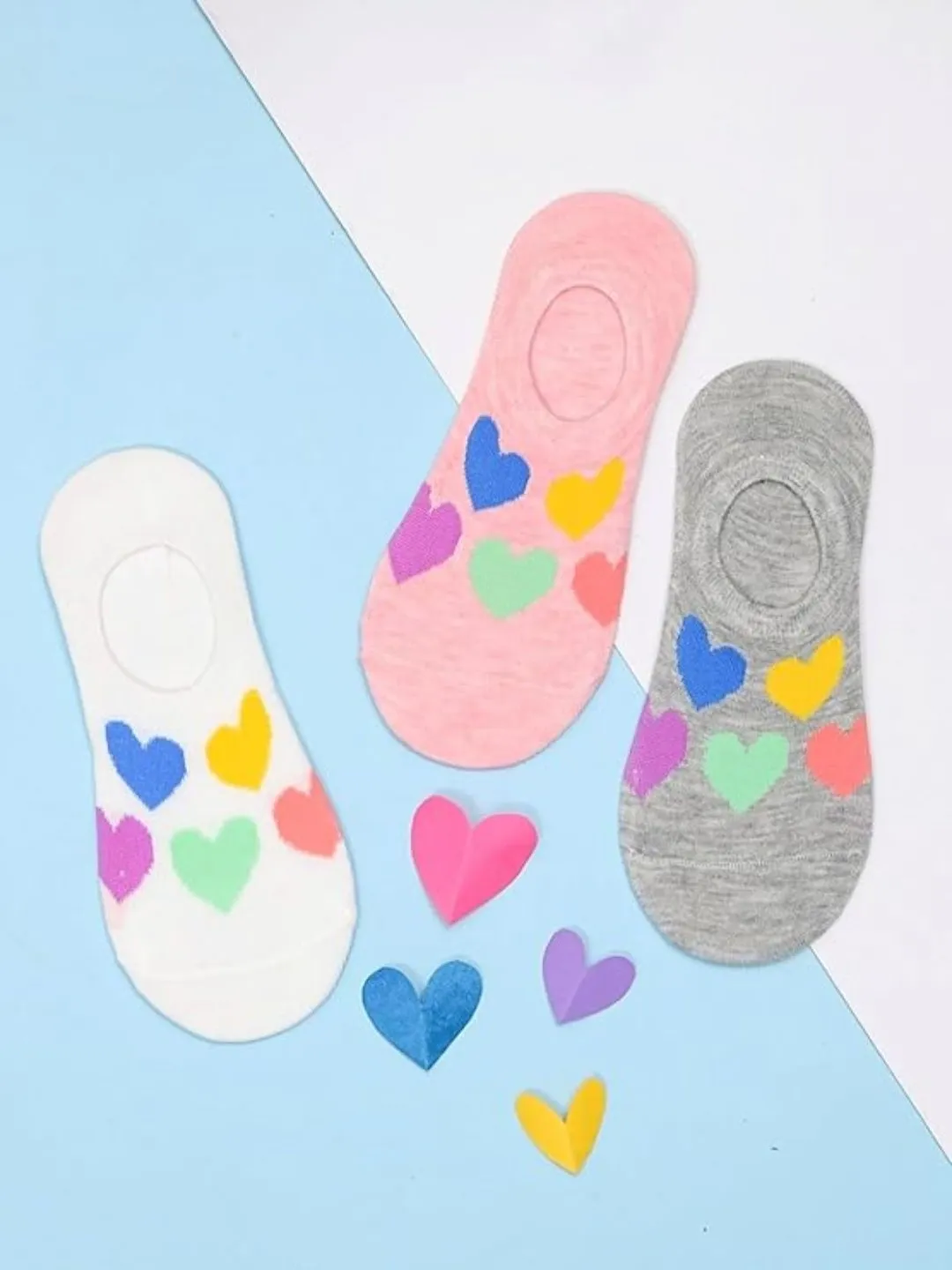 Girls' Charmed Hearts Printed Socks Pack of 3 - Pink White & Grey Trio