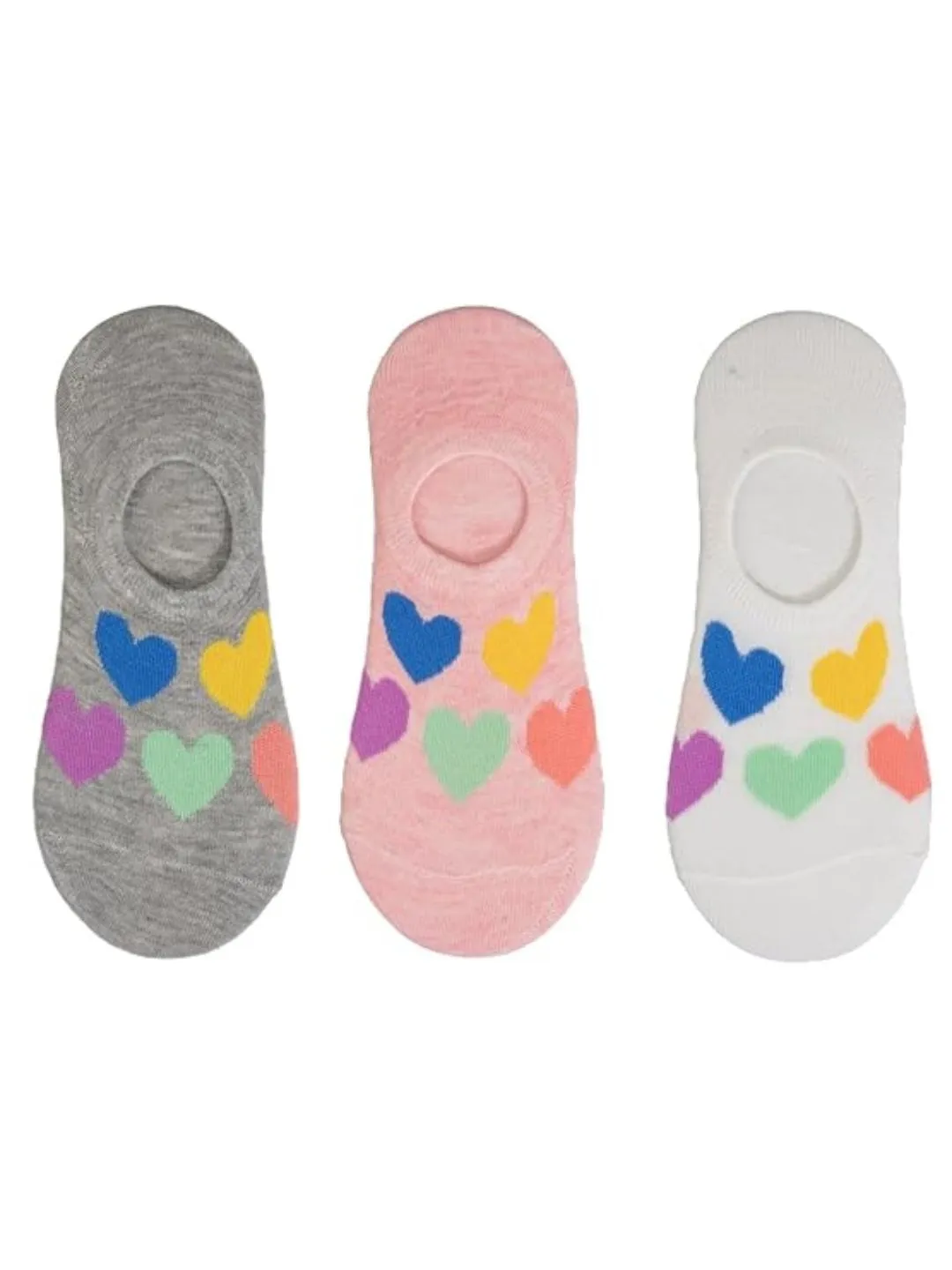 Girls' Charmed Hearts Printed Socks Pack of 3 - Pink White & Grey Trio