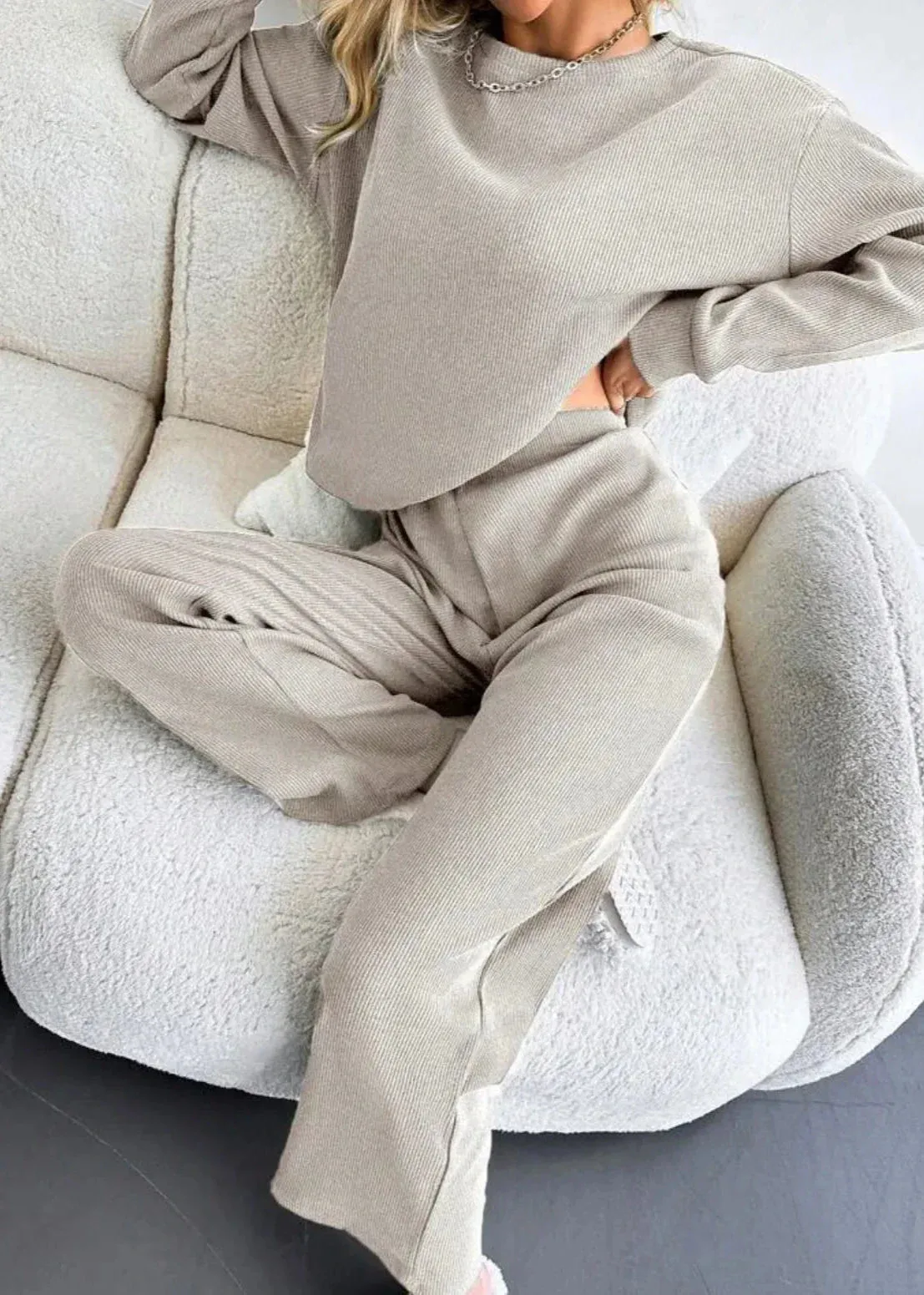 Ivyshape | Blue Ribbed Knit Lounge Set
