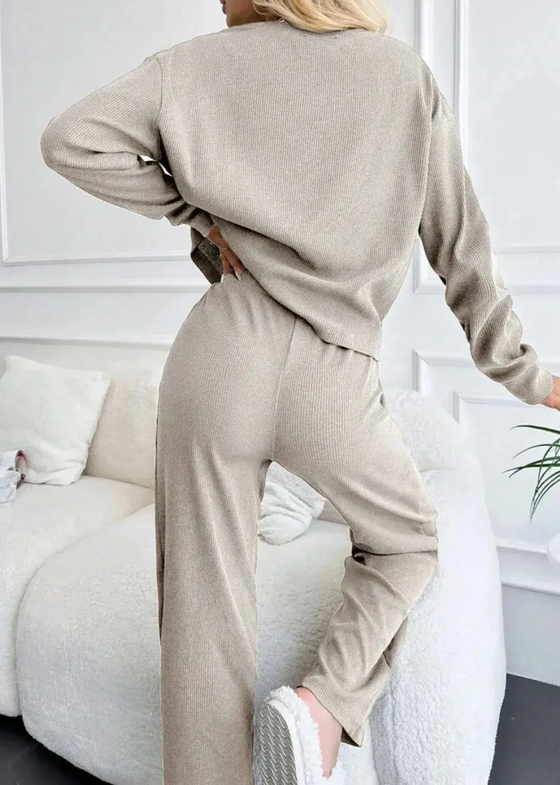 Ivyshape | Blue Ribbed Knit Lounge Set