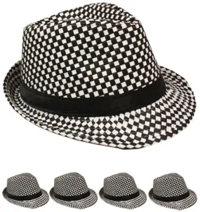 white & black checkered fedora hat Case of 72