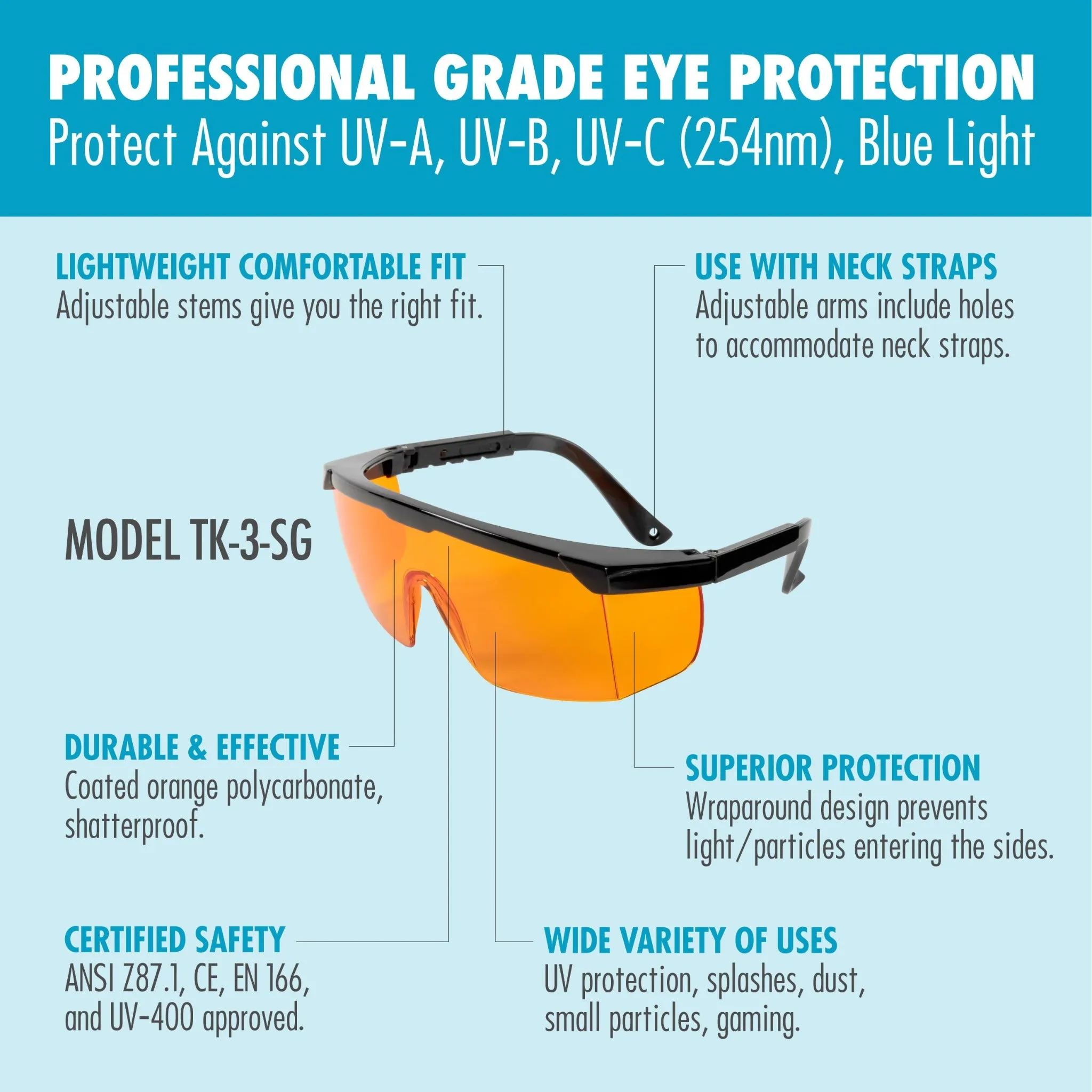 Yellow UV Light Safety Glasses - EN166 ANSI Z87.1, CE – UV 400